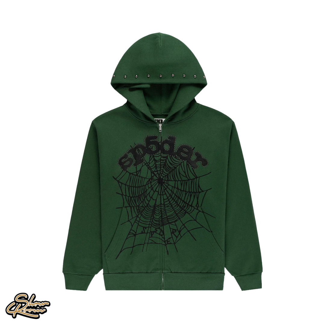 Sp5der OG Web Studded Zip Hoodie 