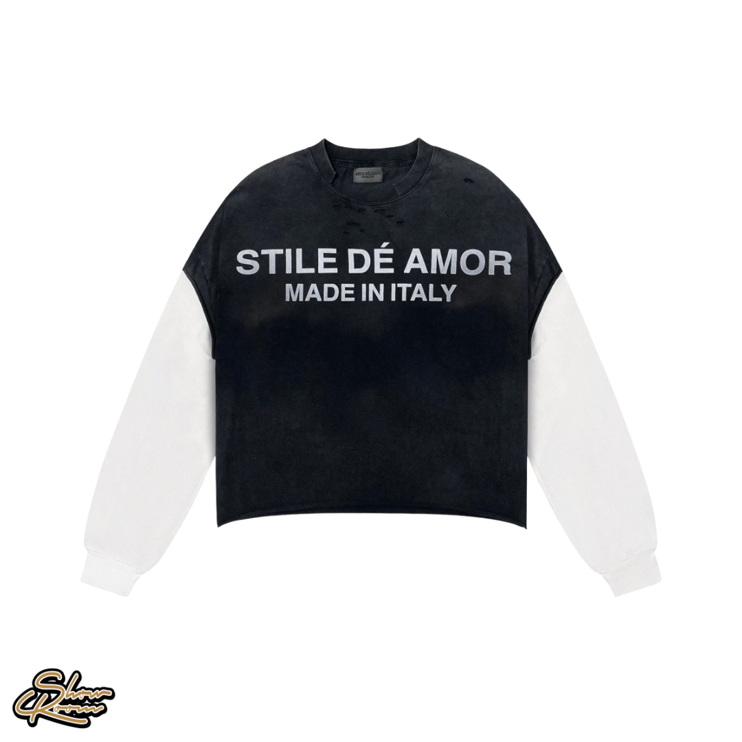 Stile Dé Amor Nero Su Blanco Thermal Longsleeve Tee 
