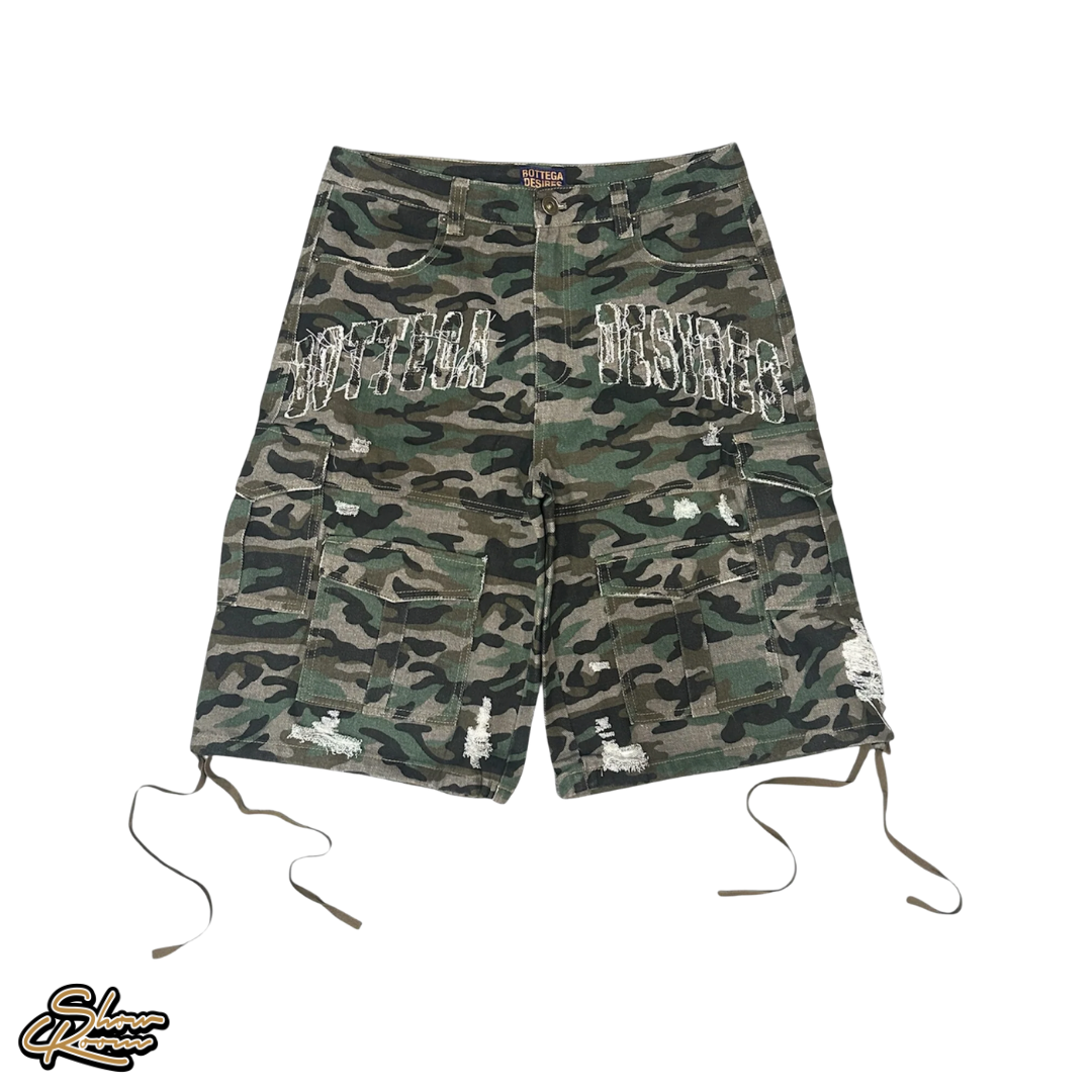 Bottega Desires Camo Cargo Shorts 