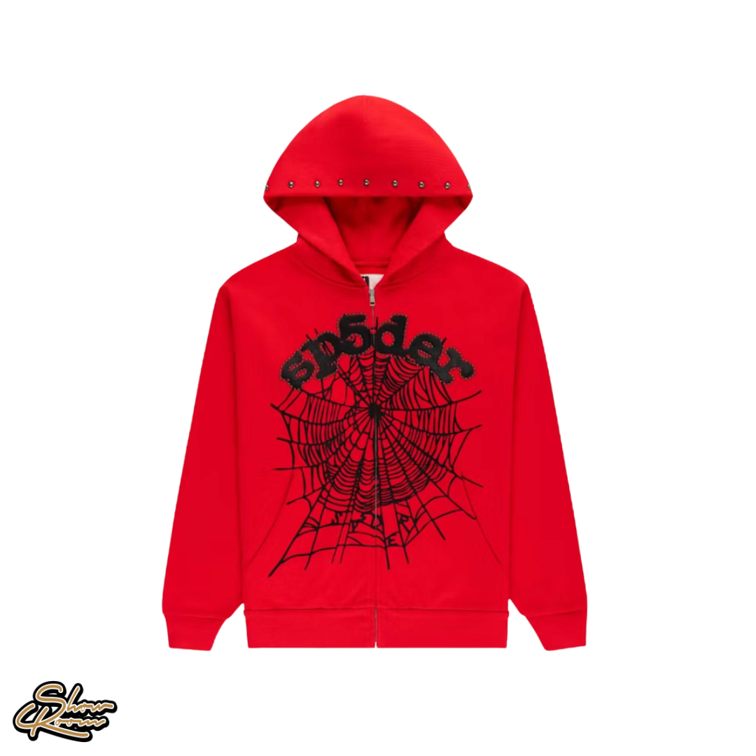 Sp5der OG Web Studded Zip Up Hoodie 