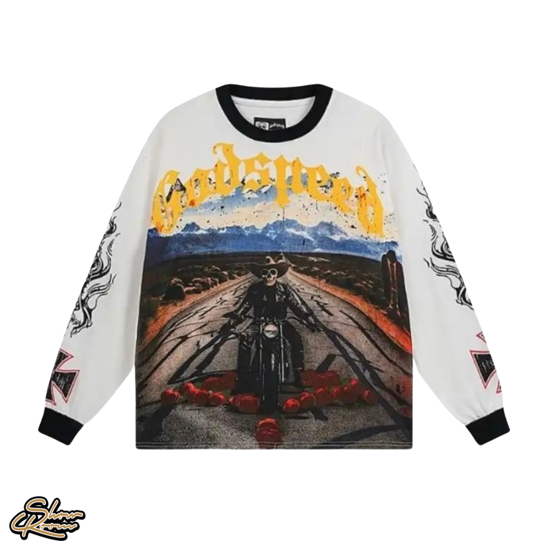 Godspeed Long Lonely Road Longsleeve Tee ”White Black”
