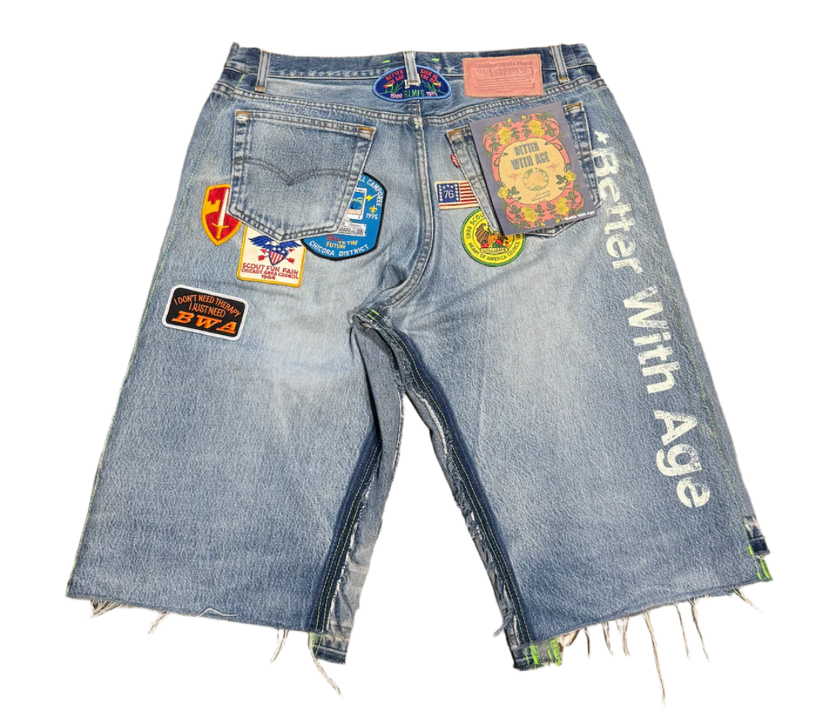 *Better With Age Campaign Triple Wide Long Denim Shorts 