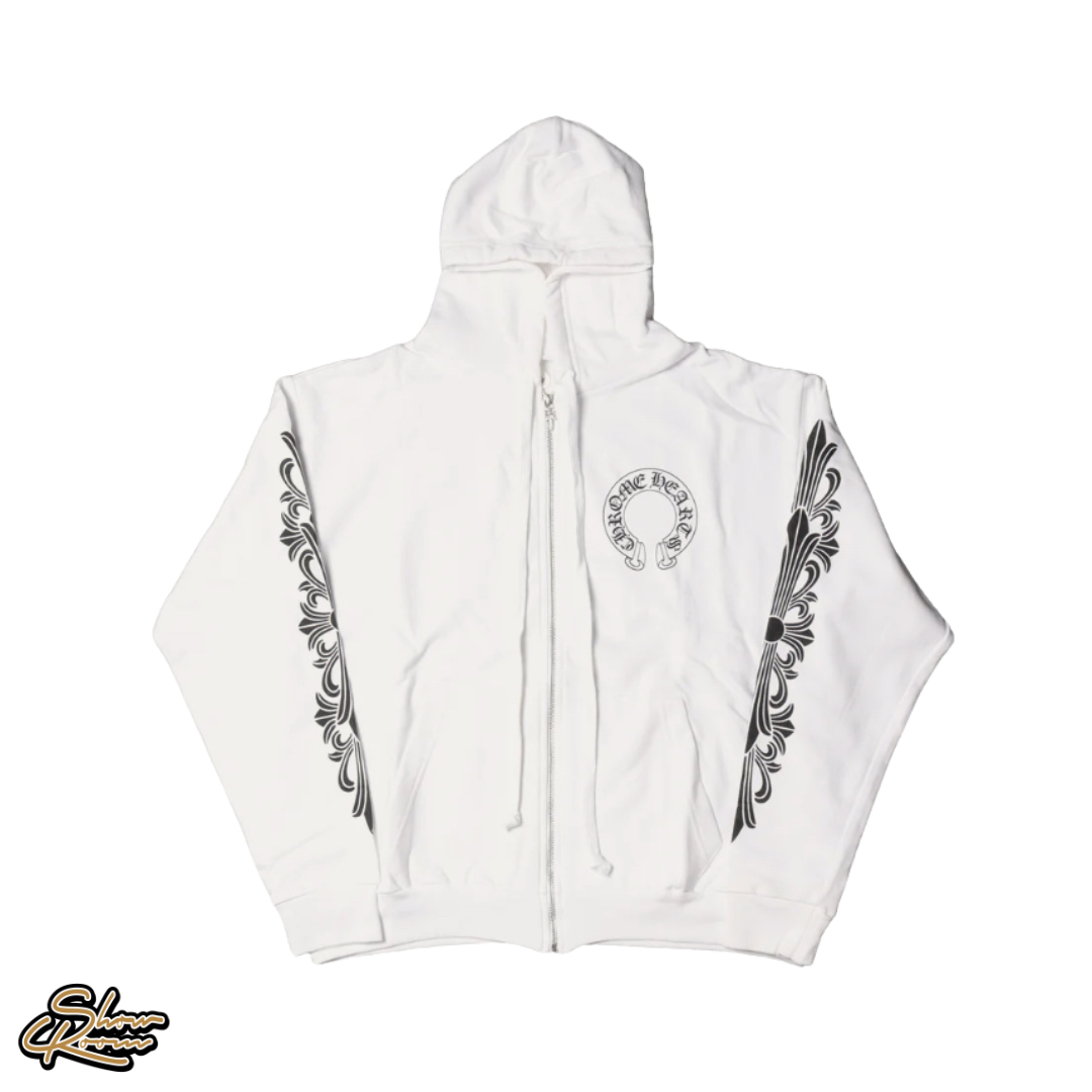 Chrome Hearts Horseshoe Floral Zip Up Hoodie 