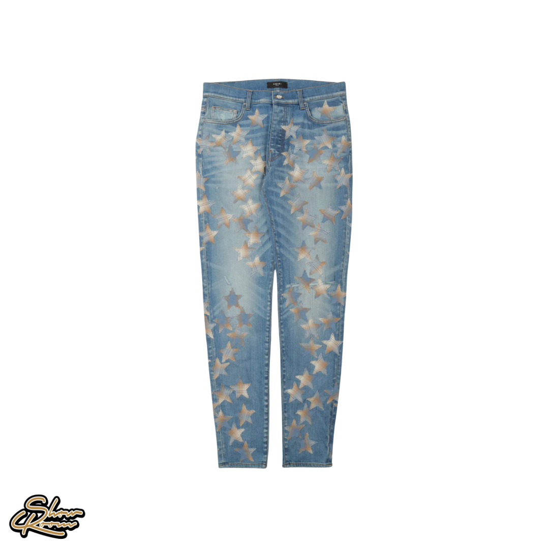 Amiri Distressed Star Applique Chemist Denim Jeans 