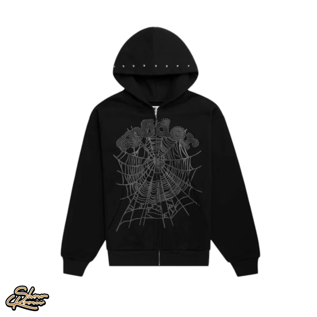Sp5der OG Web Studded Zip Up Hoodie 