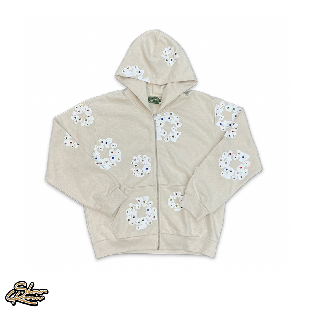Denim Tears Cotton Wreath Rhinestone Zip Up Hoodie 