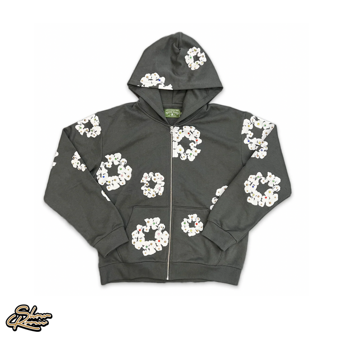 Denim Tears Rhinestone Cotton Wreath Zip Hoodie 
