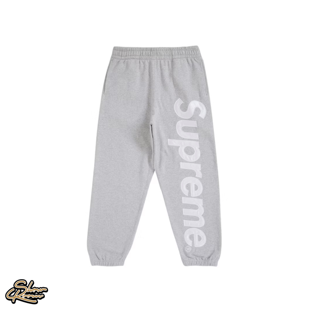Supreme Satin Appliqué Sweatpants “Heather Grey”