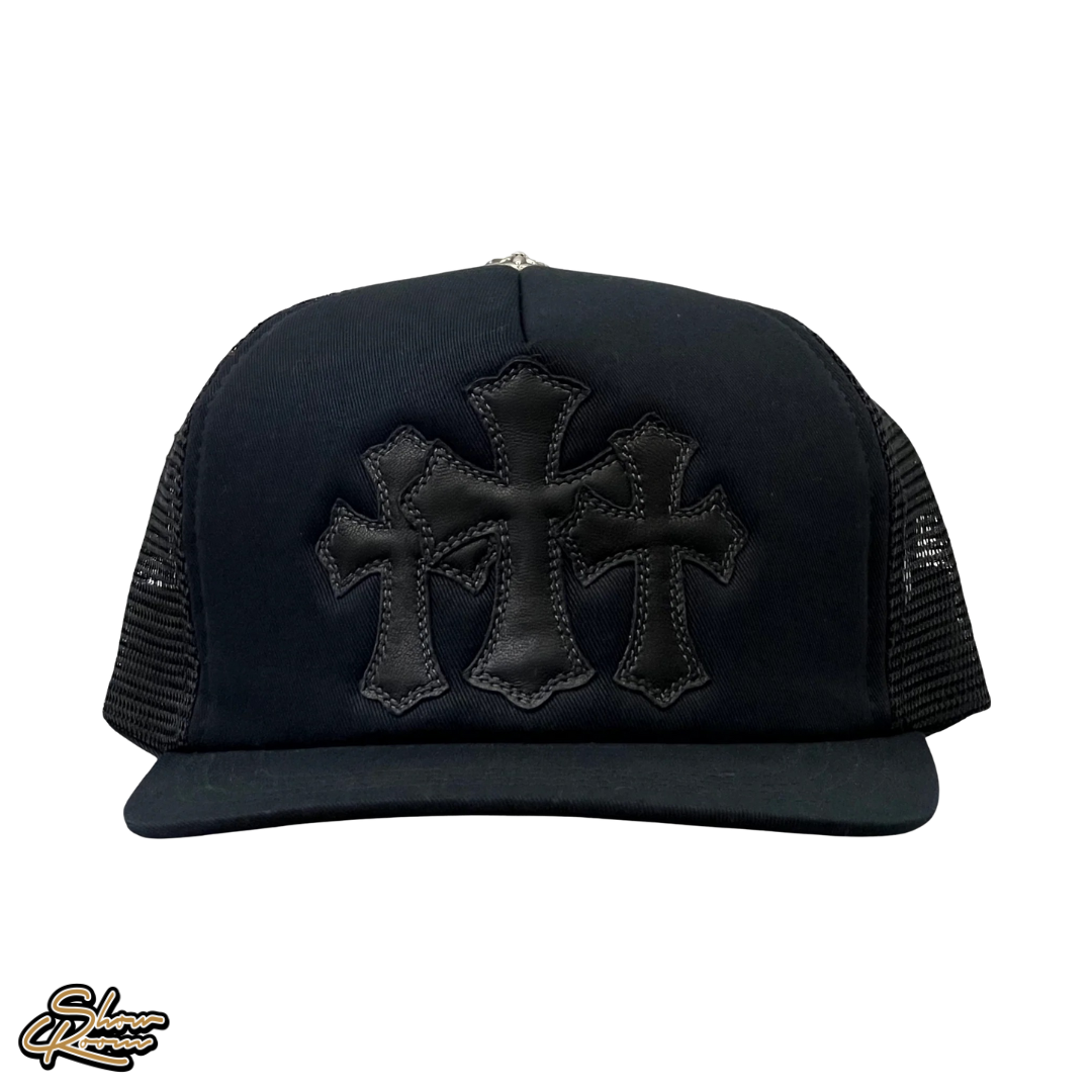 Chrome Hearts Triple Cemetery Cross Patch Trucker Hat “Black”