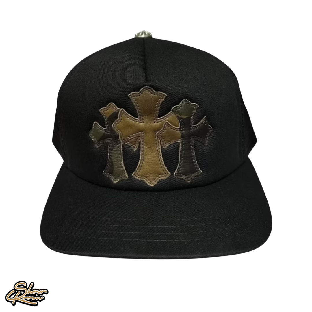 Chrome Hearts Leather Cemetery Cross Trucker Hat 